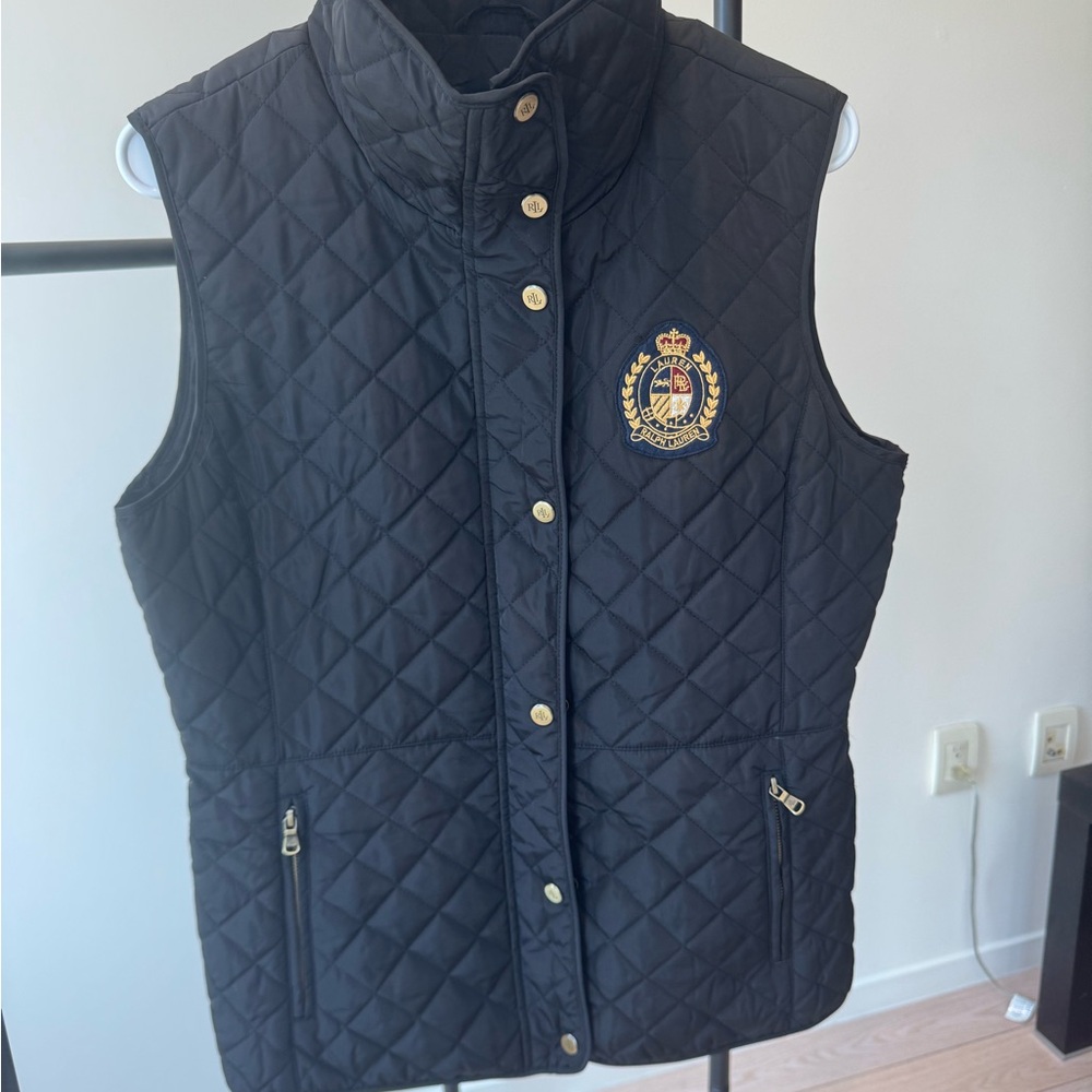 Ralph Lauren Women’s Black Quilted Vest with Gold Accents NWOT